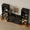 Arune 126" Arched Glass Door 3-Piece Entertainment Center with Bookshelf