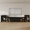 Arune 126" Arched Glass Door 3-Piece Entertainment Center with Bookshelf