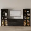 Arune 126" Arched Glass Door 3-Piece Entertainment Center with Bookshelf