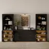 Arune 126" Arched Glass Door 3-Piece Entertainment Center with Bookshelf