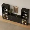 Arune 126" Arched Glass Door 3-Piece Entertainment Center with Bookshelf