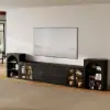 Arune 126" Arched Glass Door 3-Piece Entertainment Center with Bookshelf