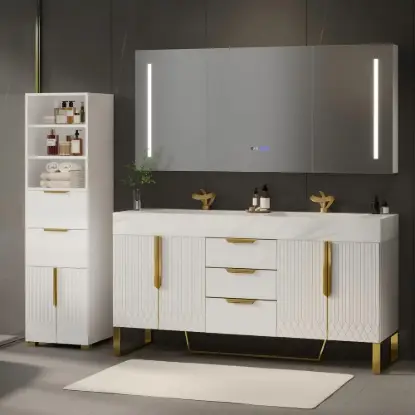 Picture of Aro 150cm Double Bathroom Vanity & 149cm Bathroom Storage Cabinet Set