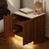 Aura Walnut Ash Wood LED Nightstand with Charging Station, Set of 2