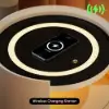 Modern White Saddle Leather LED Bedside Table with Wireless Charging, Set of 2