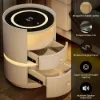 Modern White Saddle Leather LED Bedside Table with Wireless Charging, Set of 2