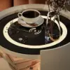 Modern White Saddle Leather LED Bedside Table with Wireless Charging, Set of 2