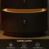 Modern Black Saddle Leather LED Nightstand with Wireless Charging, Set of 2