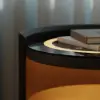 Modern Black Saddle Leather LED Nightstand with Wireless Charging, Set of 2