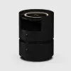 Modern Black Saddle Leather LED Nightstand with Wireless Charging, Set of 2