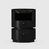 Modern Black Saddle Leather LED Nightstand with Wireless Charging, Set of 2