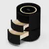 Modern Black Saddle Leather LED Nightstand with Wireless Charging, Set of 2