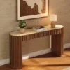 Aura 60" Ash Wood Fluted Walnut Console Table With Sintered Stone Top
