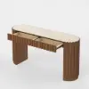Aura 60" Ash Wood Fluted Walnut Console Table With Sintered Stone Top