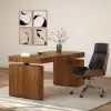 Aura 63" Walnut Fluted Electric Adjustable Standing Desk