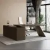 Modern 1803 mm L-Shaped Smoked Brown Executive Desk with Right Hand Return