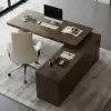 Modern 1803 mm L-Shaped Smoked Brown Executive Desk with Right Hand Return