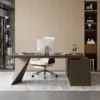 Modern 71" L-Shaped Smoked Brown Executive Desk with Left-Side Cabinet