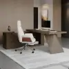 Modern 71" L-Shaped Smoked Brown Executive Desk with Left-Side Cabinet