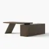 Modern 71" L-Shaped Smoked Brown Executive Desk with Left-Side Cabinet