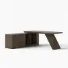 Modern 71" L-Shaped Smoked Brown Executive Desk with Left-Side Cabinet