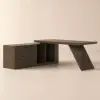Modern 71" L-Shaped Smoked Brown Executive Desk with Left-Side Cabinet