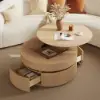32" Fluted Lift-Top Round Coffee Table with 2 Drawers – Natural