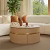 32" Fluted Lift-Top Round Coffee Table with 2 Drawers – Natural