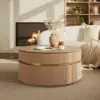 32" Fluted Lift-Top Round Coffee Table with 2 Drawers – Natural