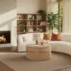 32" Fluted Lift-Top Round Coffee Table with 2 Drawers – Natural