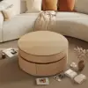 32" Fluted Lift-Top Round Coffee Table with 2 Drawers – Natural