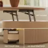 32" Fluted Lift-Top Round Coffee Table with 2 Drawers – Natural