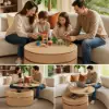 32" Fluted Lift-Top Round Coffee Table with 2 Drawers – Natural
