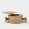 32" Fluted Lift-Top Round Coffee Table with 2 Drawers – Natural