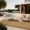 4-Piece Outdoor Teak & Aluminium Sectional Sofa Set with Chaise for 4 in Light Gray