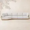 4-Piece Outdoor Teak & Aluminium Sectional Sofa Set with Chaise for 4 in Light Gray