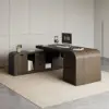 Chicent 71'' L-shaped Smoked Brown Computer Desk with Cabinet Left Hand
