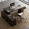 Chicent 71'' L-shaped Smoked Brown Computer Desk with Cabinet Left Hand