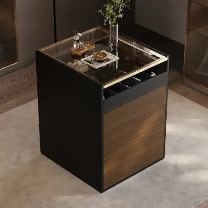 Picture of Saddle Leather 7-Dresser Walk-In Closet Island with Light & Jewelry Display – AUD-H2839