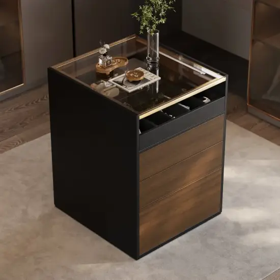 Saddle Leather 7-Dresser Walk-In Closet Island with Light & Jewelry Display – AUD-H2839