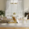 Dining Set 63" Modern Rectangle Sintered Stone Dining Table with 4 Chairs
