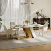 Dining Set 71" Modern Rectangle Sintered Stone Dining Table with 6 Chairs