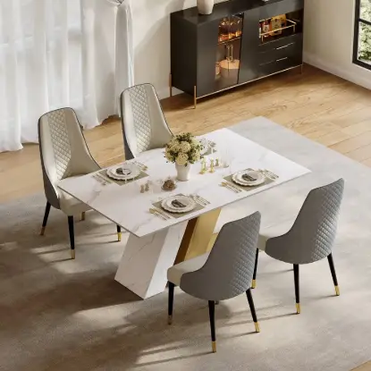 Dining Set 160 cm Modern Rectangular Sintered Stone Dining Table with 4 Chairs – 5