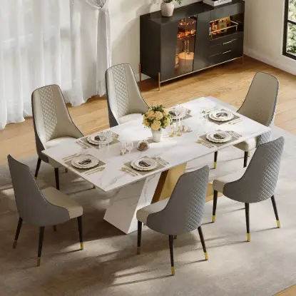 Dining Set 200 cm Modern Rectangular Sintered Stone Dining Table with 6 Chairs – AUD-H2846