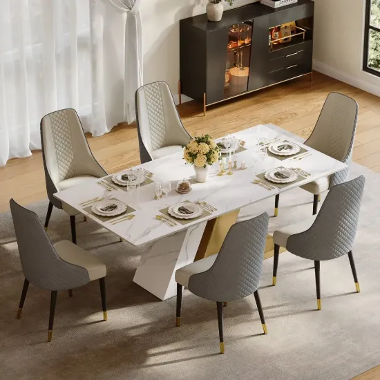 Dining Set 200 cm Modern Rectangular Sintered Stone Dining Table with 6 Chairs – AUD-H2846