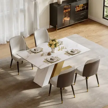 Dining Set 160 cm Modern Rectangular Sintered Stone Dining Table with 4 Chairs – 7