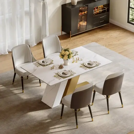 Dining Set 160 cm Modern Rectangular Sintered Stone Dining Table with 4 Chairs – 7