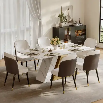 Dining Set 180 cm Modern Rectangle Sintered Stone Dining Table with 6 Chairs – AUD-H2848