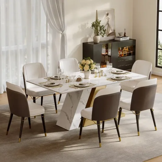 Dining Set 180 cm Modern Rectangle Sintered Stone Dining Table with 6 Chairs – AUD-H2848