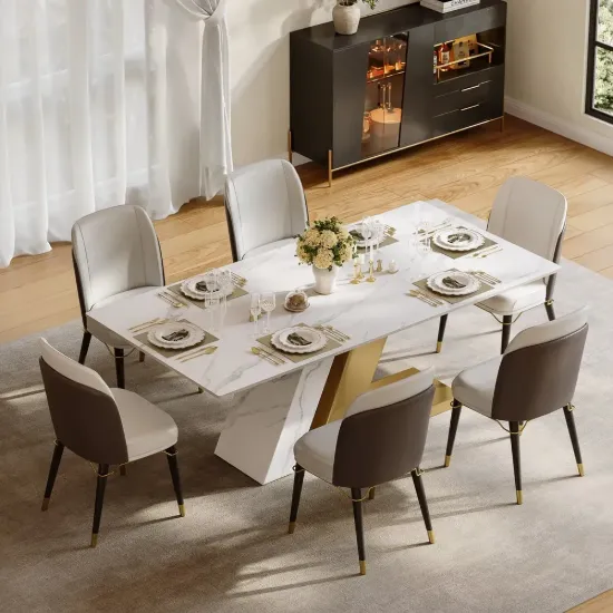 Dining Set 200 cm Modern Rectangular Sintered Stone Dining Table with 6 Chairs – AUD-H2849